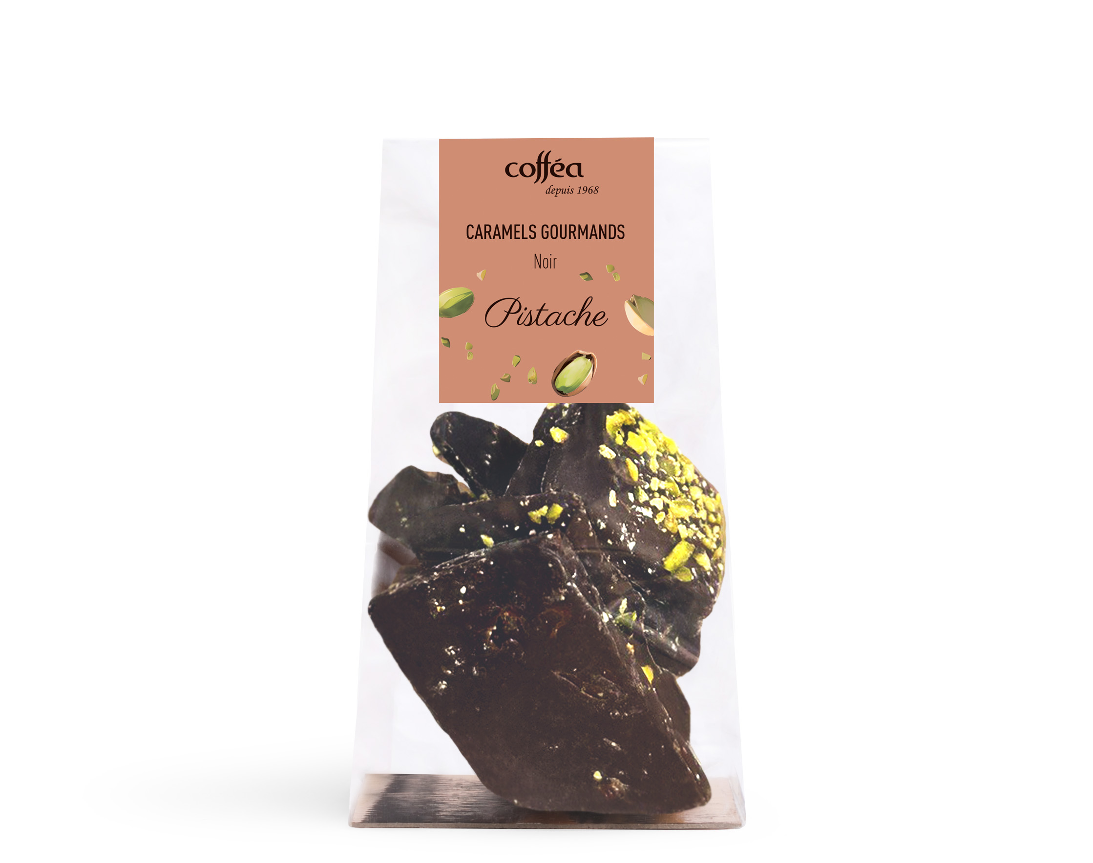 Caramels gourmands noir «Pistache»